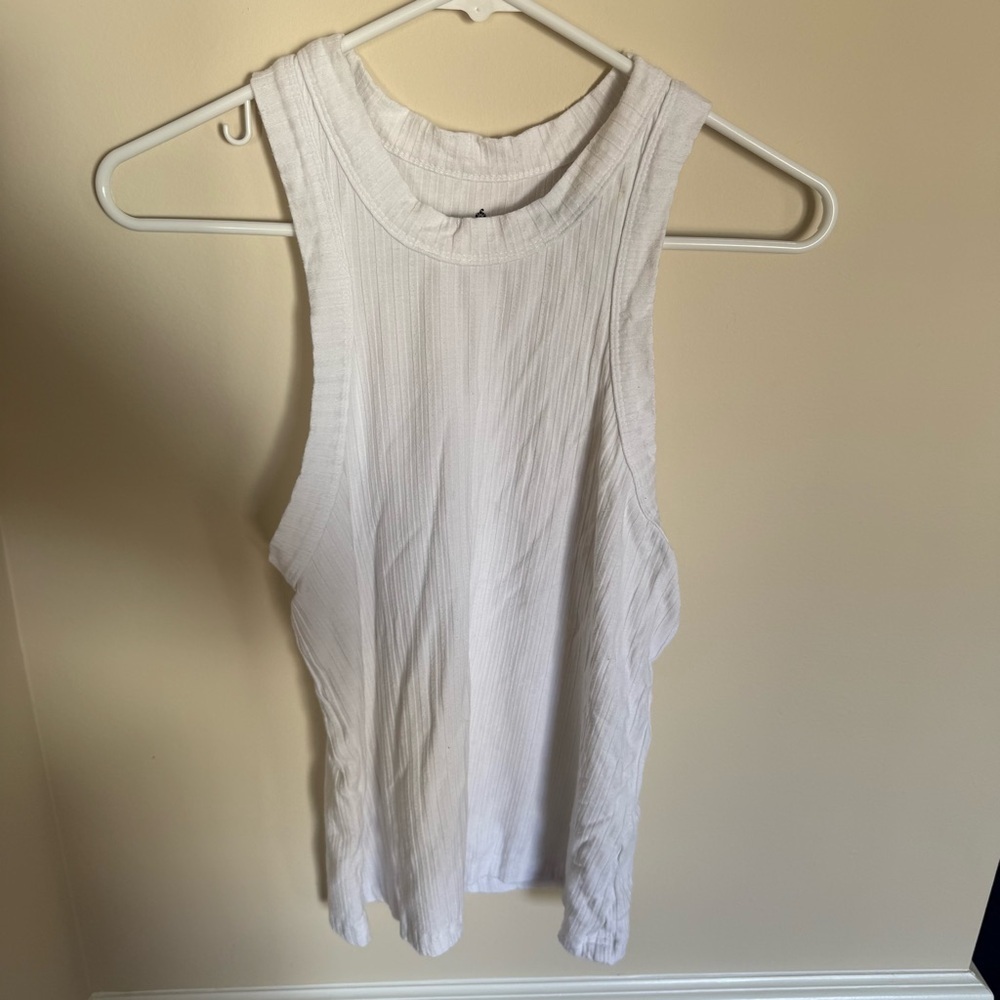 FLAWED White Ribbed FP Movement Blissed Out Full Length Tank Top Sz M Casual Gym - Picture 3 of 11